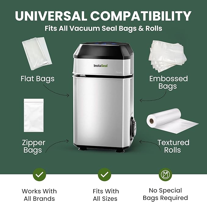 Vacuum Sealer for Food with 12 Bags, Preserves Foods 5x Longer, Space Saving Compact Upright Design Allows Machine to Seal Marinades, Soups, Meats for Sous Vide Cooking, Vegetables