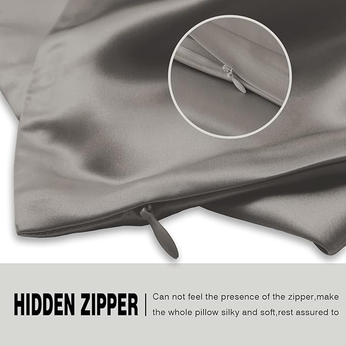 Silk Body Pillowcase Mulberry Silk Pillow Cases with Zipper Soft Breathable Smooth Cooling 20x54 inches Pillowcase for Sleep (Gray,20"X 54",1Pcs)