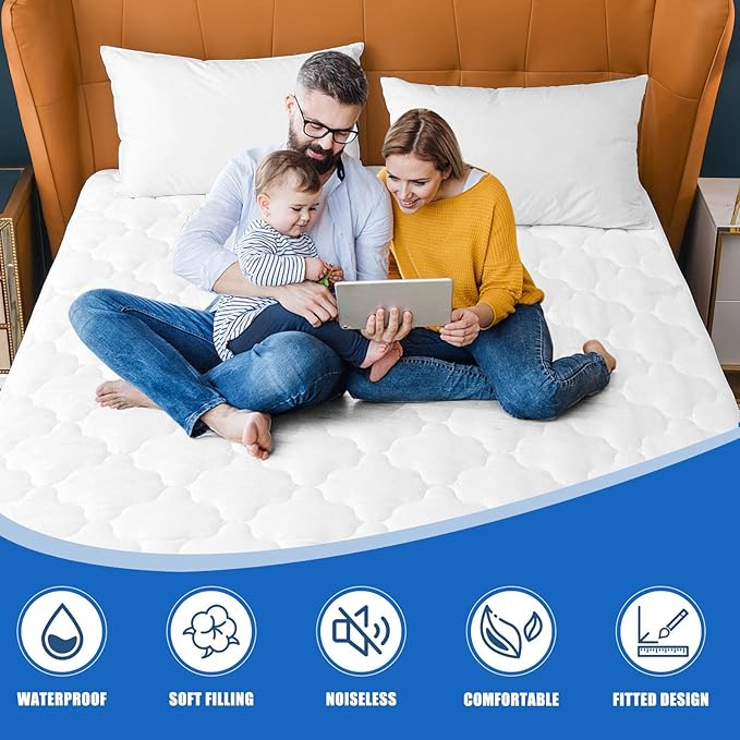 Waterproof Mattress Protector Twin XL Size, 6''-21'' Deep Pocket Fitted Quilted Mattress Pad Cover, Breathable Hollow Cotton Mattress Cover