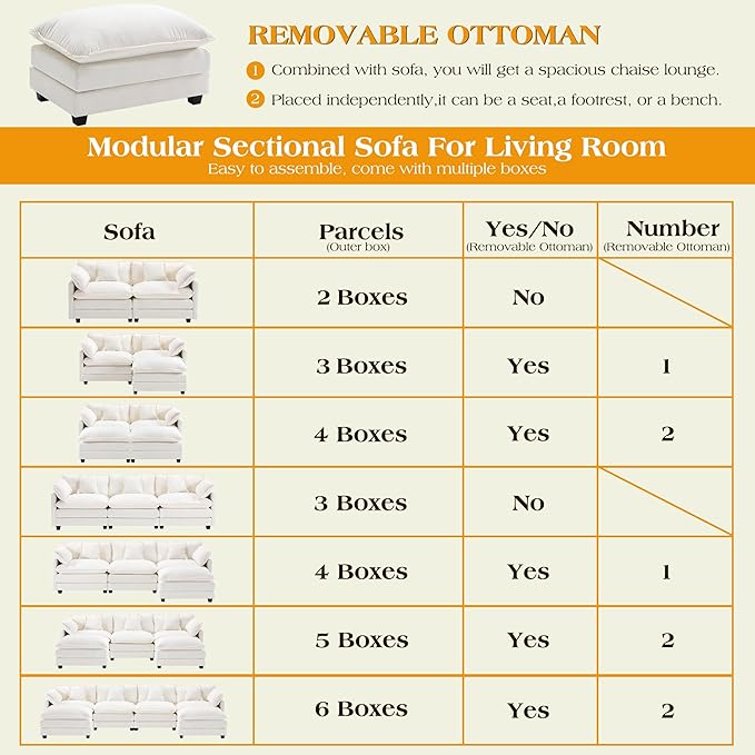 113.4" Modular Sectional Sofa,U Shaped Couch for Living Room,Modern Deep Seat Sofa 3 Seater Chenille Fabric Comfy Cloud Couches with Throw Pillows & Movable Ottoman