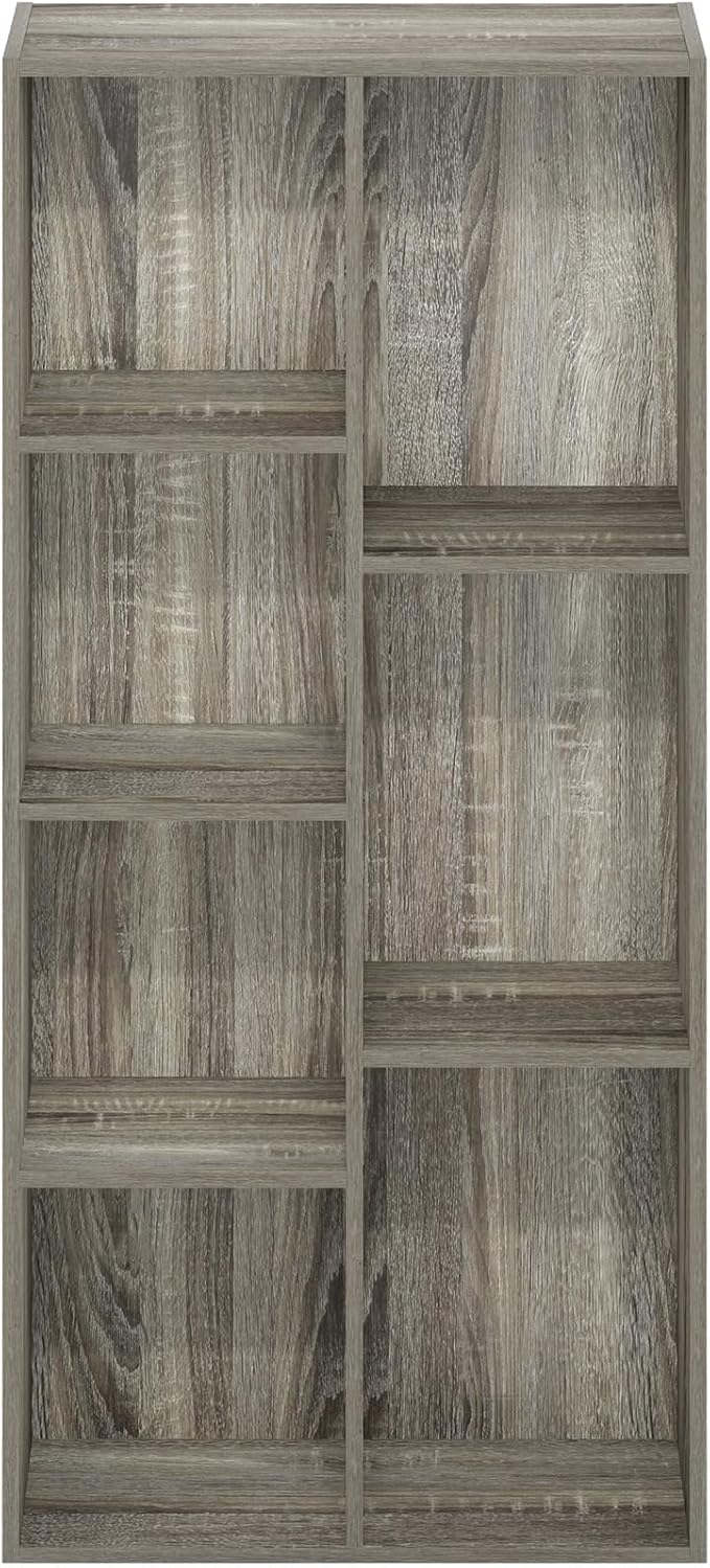 Furinno LUDER Book Shelf, 7-Cube Bookshelf, Bookcase, 9.4 x 19.5 x 41.7, for Living Room, Bedroom, Home Office, French Oak