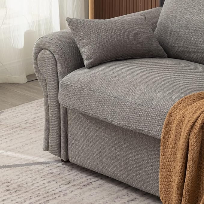 Panana Modern 2 and 3 Seats Loveseat Sofa Couch with Storage, Small Love Seat Couches for Living Room, Bedroom, Apartment, Office (Light Gray Linen Fabric, Ruched Arm - 2 Seater)