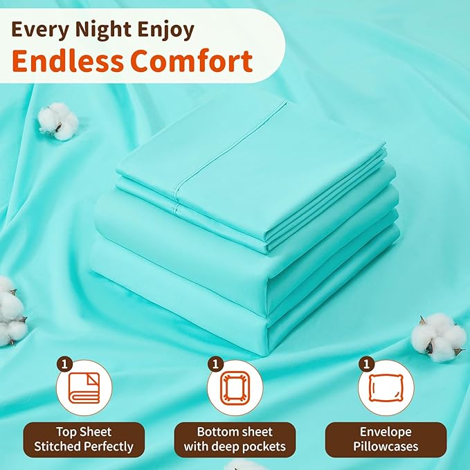 LBRO2M 1000 Thread Count 100% Egyptian Cotton Sheets Set Twin XL, 3 Piece Sets Bed Sheet Deep Pocket Sheet Set 16" Soft Comfortable All Season (Twin XL, Lake Green) LBRO2MBedding