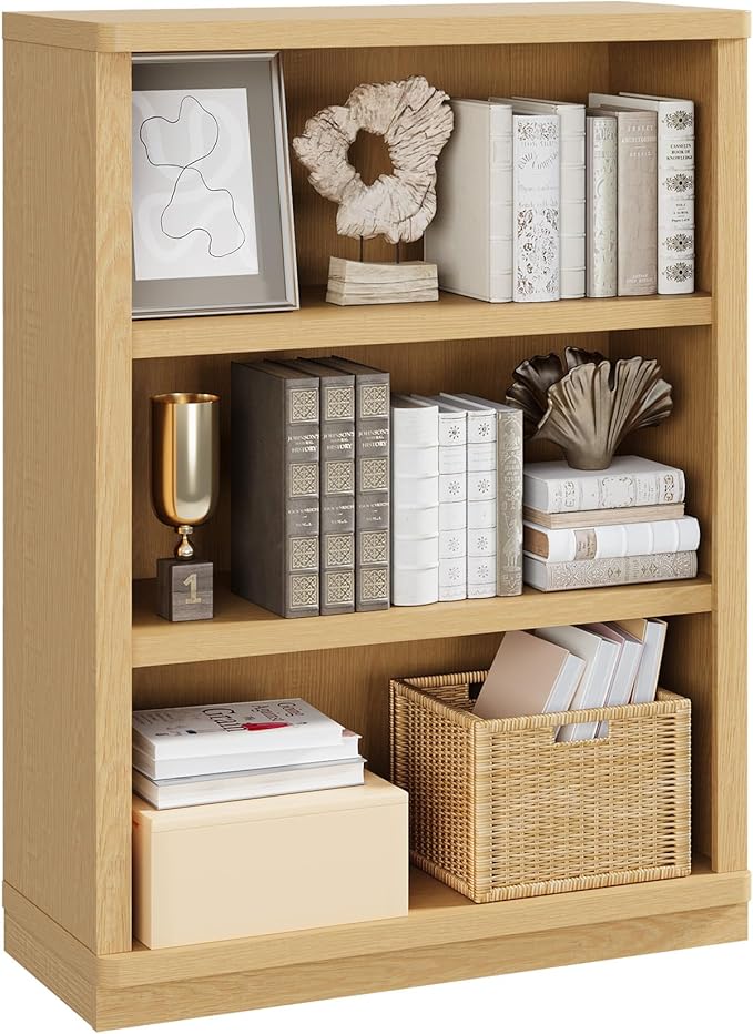 Rresyet 3 -Tier Bookcase and Book Shelf, 31” Wide Bookshelves, Wooden Bookcase Display Storage for Home Office, Living Room and Study Room (Wood)