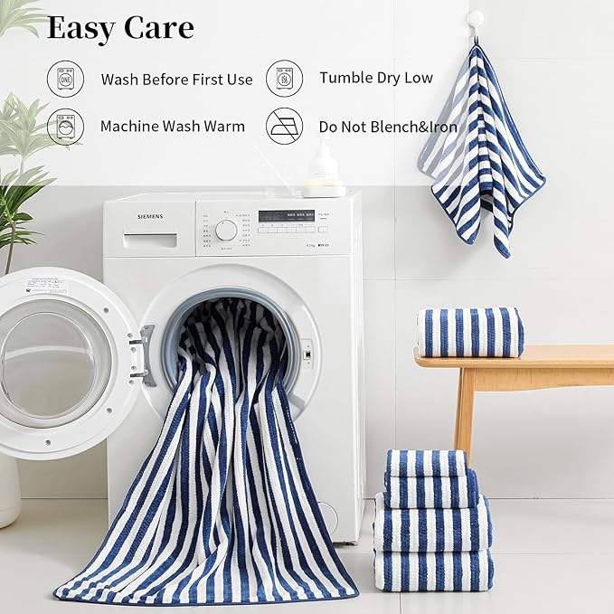 18-Piece Microfiber Bath Towels Set - 6 Bath Sheet, 6 Hand Towels, 6 Washcloths, Soft, Highly Absorbent Bathroom Towel, Quick Dry & Less Lint Shower towel for Bathroom, Hotel, Spa, Dorm-Navy Blue