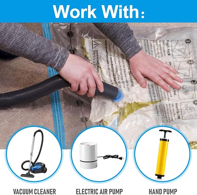 BoxLegend Vacuum Storage Bags with Large Hand Pump 12 Combo (3 Jumbo,3 Large, 3 Medium, 3 Small) Thickened Vacuum Seal Bags for Clothing Coat Bedding Quilt Blanket Pillow Comforters