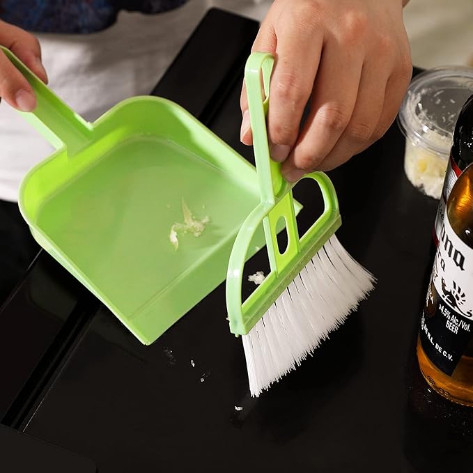 Lamoutor 3 Pack Mini Hand Broom and Dustpan Set Small Dust Pans with Brush Set Cleaning Tool for Desk, Car and Animal Waste Mixed Color