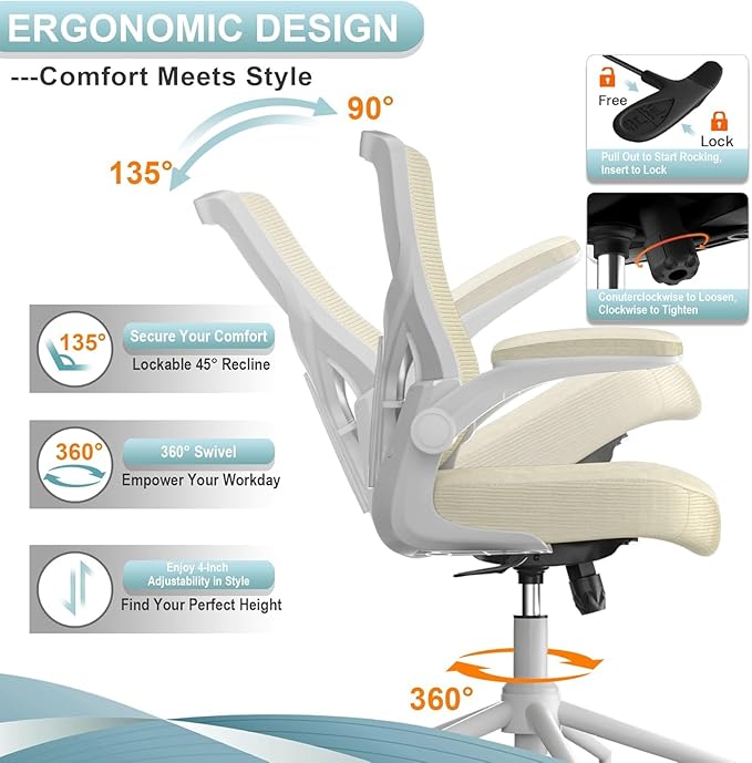 Office Chair, High Back Desk Chair Adjustable Height and Ergonomic Design Home Office Computer Chair Executive Lumbar Support Padded Flip-up Armrest