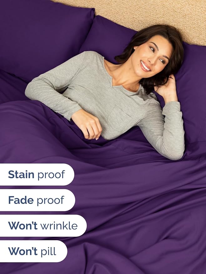 Extra Deep Pocket King Sheets - 4 Piece Breathable & Cooling Bed Sheets - Hotel Luxury Bed Sheet Set - Soft, Wrinkle Free & Comfy - Easily Fits Extra Deep Mattresses - Deep Pocket Purple Sheets Set
