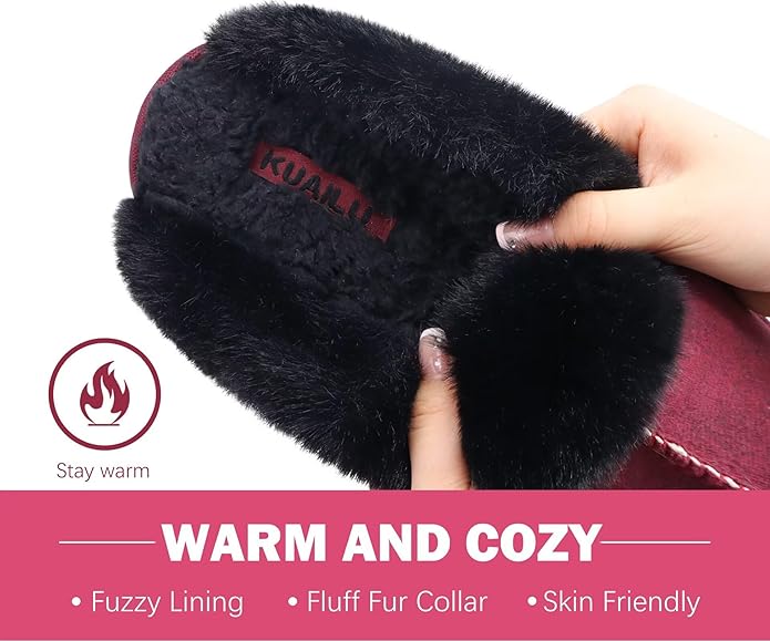 KuaiLu Womens Fluff Dual Memory Foam Slippers Ladies Cozy Arch Support Warm Scuff Slippers Slip on Comfy Winter House Shoes with Non-Slip Indoor Outdoor Hard Sole