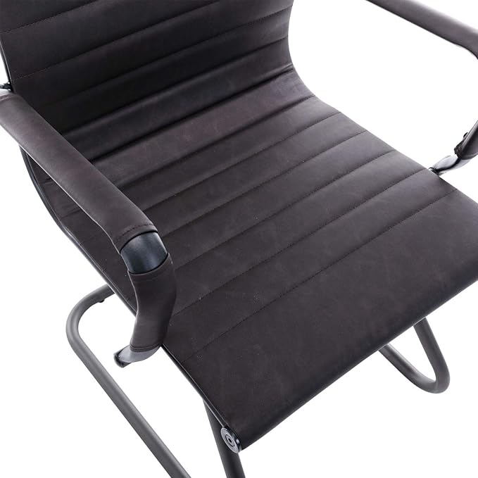 Office Reception Chairs No Wheels Leather Conference Chairs Back Support Guest Chair, Set of 2 (Vintage Charcoal)