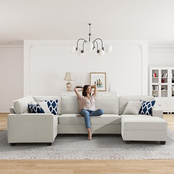 Legend Vansen Modular Sectional Sofa U Shaped Couch with Ottoman Modern Reversible Corner Sectional Couch for Living Room (Cream, U Shaped Sofa-1)