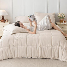 JOLLYVOGUE California King Comforter Set, Ultra-Soft Bed in a Bag Cal King Size 7 Pieces, Oeko-TEX Certified Bedding Set with Down Alternative Comforter, Sheets, Pillowcases & Shams, Beige