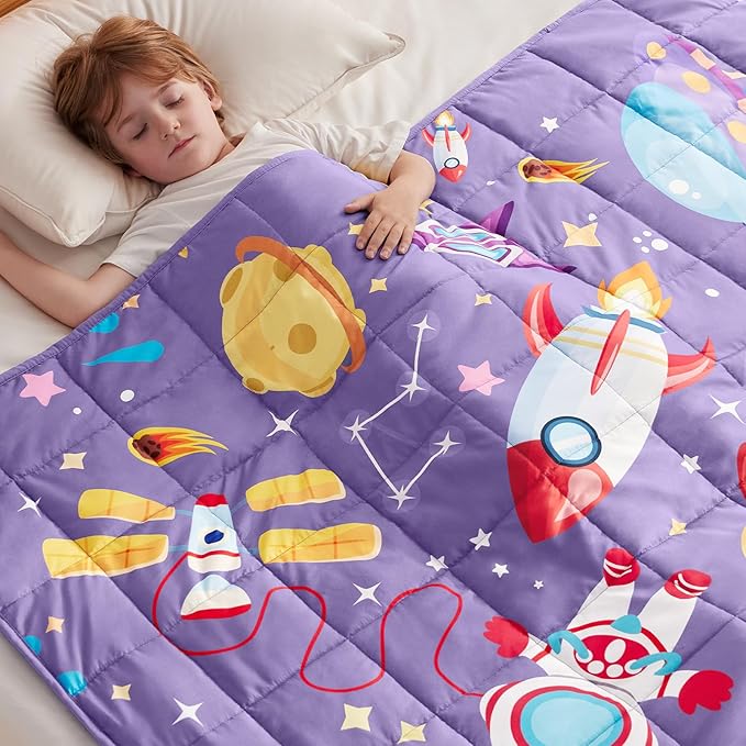 anfie Weighted Blanket Kids(36"x48" 5lbs) Weighted Blanket Cooling Blanket for Sleeping,Throw Size Breathable Blanket with Premium Glass Bead(Purple Aerospace)