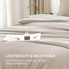 Litanika Comforter Set, Lightweight Solid Bedding Comforter Set, Fluffy Down Alternative Bed Set, Dark Oatmeal, Queen