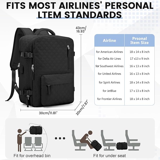 suwasp Vacuum Backpack Travel with Pump, Travel Backpack for Women Men, Vacuum Compression Bags with Laptop Compartment/Shoe Compartment, Personal Item Carry On Backpacks Flight Approved, Black