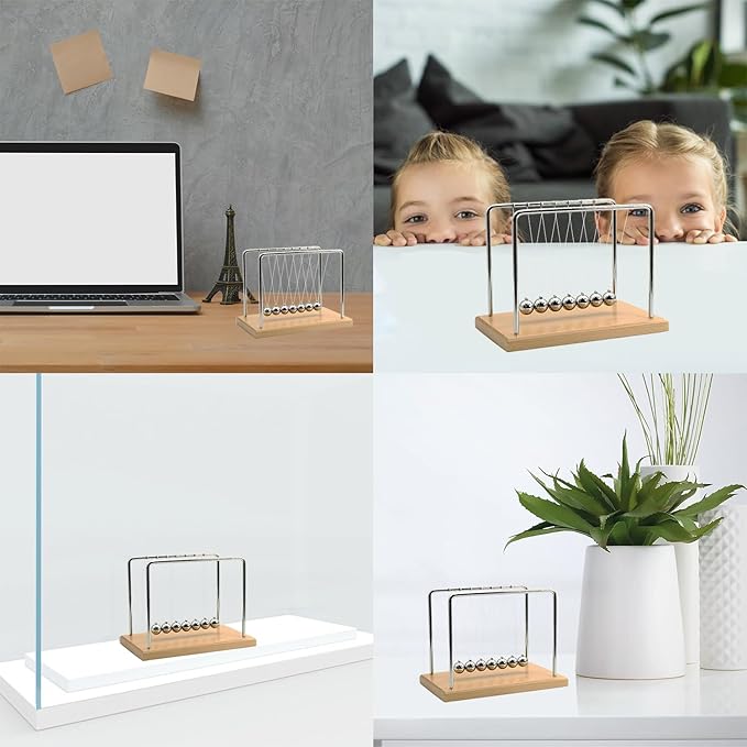 QLKUNLA Newtons Cradle Balance Balls Science Physics Gadget Desktop Decoration Kinetic Motion Toy for Home and Office (Beech,7 Balls)