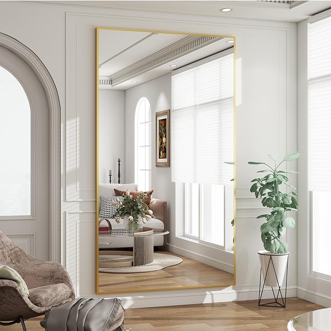 BEAUTYPEAK 76"x34" Rectangle Full Body Floor Mirrors, Full Length Mirror Hanging or Leaning, Aluminum Alloy Frame Wall Mirror for Bedroom, Dressing Room, Gold