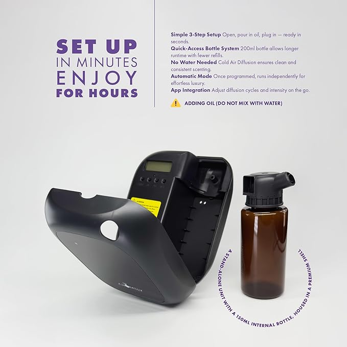 Aromely Smart Bluetooth Nebulizing Aromatherapy Scent Diffuser, Essential Oil Diffuser for Home, Spa & Office, Waterless Aroma Diffuser, App Controlled Perfect Air Freshener up to 1,500 SQFT - Black