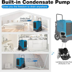 MOUNTO 310 Pints LGR Commercial Dehumidifier with Built-In Pump and Drain Hose – Portable, Heavy-Duty Dehumidifier with Wheels for Basements, Garages, Home, and Job Sites (Blue)