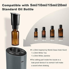 Waterless Essential Oil Diffuser Starter Kit for Home Car Office, Small Scent Diffuser with 60mL Fragrance Oil, Battery Operated, Portable Aromatherapy Diffuser Machine，Silvergrey with Hotel Scent
