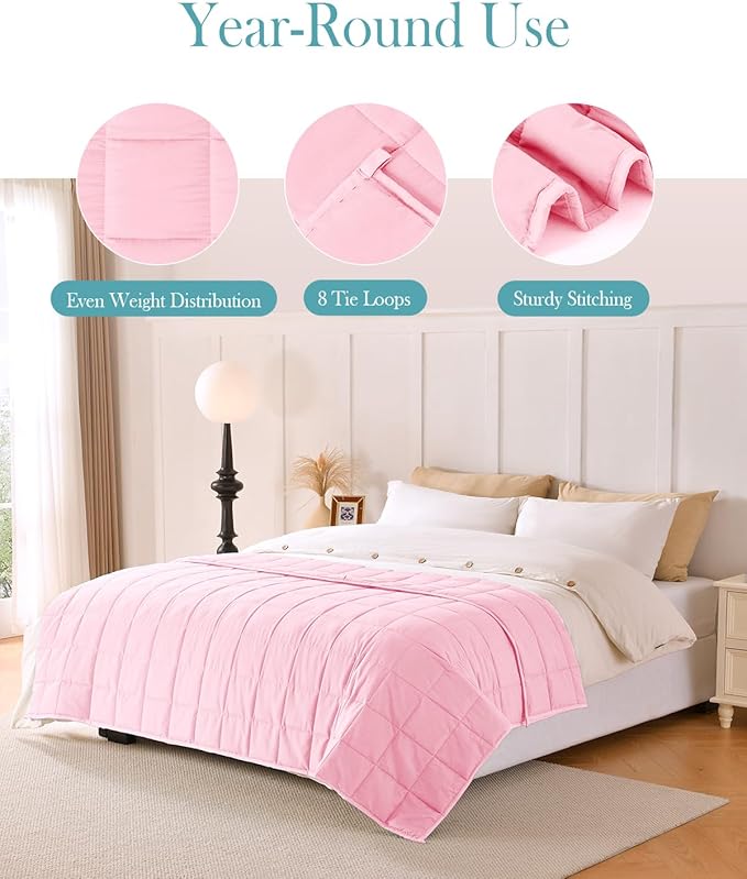 Topblan Weighted Blanket 15 pounds, Soft Cooling Weighted Blanket Full Size for Adults, Breathable Comfort Blanket with Glass Beads for Bed Sofa All Season, 48 x 72 inches, Pink