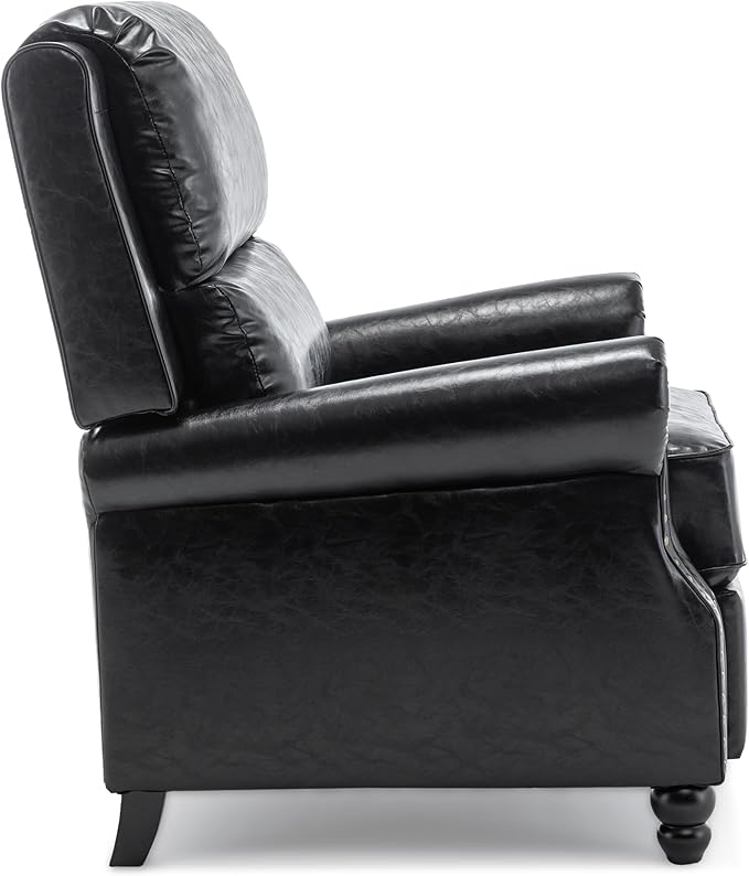 Faux Leather Recliner Chair, Modern Pushback Armchair with Adjustable Backrest & Footrest for Bedroom, Living Room (Black, Set of 2)