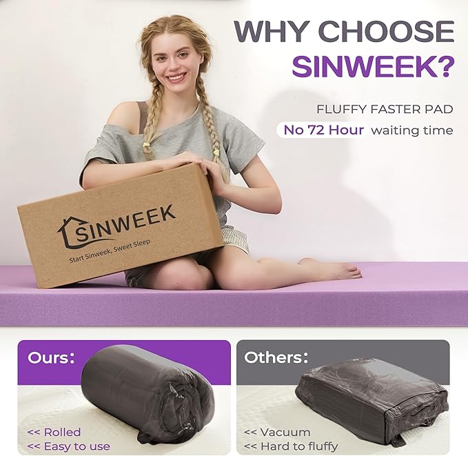 SINWEEK Dual Layer 5 Inch Memory Foam Mattress Topper King Size, 3 Inch Gel Memory Foam Plus 2 Inch 1450 GSM Down Alternative Quilted Pillow Top Mattress Pad Cover, Dark Gray