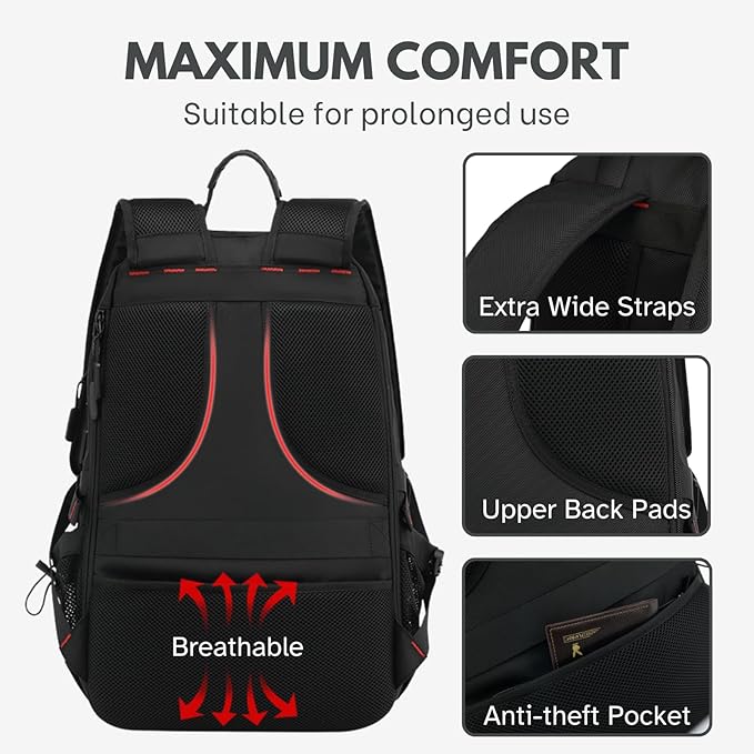 Large Laptop Backpack with Shoe Compartment, Waterproof Rucksack 15.6/17 Inch, Travel School Gym Work College Bags for Men (Black, JUMBO(80L))