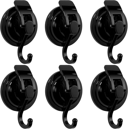 Heavy Duty Vacuum Suction Cup Hooks, Matte Black Plated Polished Super Suction for Kitchen Bathroom, 6 Pack