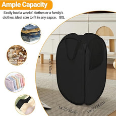 Pop Up Laundry Hamper with Side Pockets, Foldable Laundry Basket Reinforced, Privacy Protection Collapsible Basket, Sturdy and Lightweight Clothes Hamper for Dorm, Bedrooms, Bathrooms, Travel black
