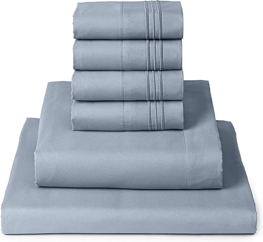 Mellanni Queen Sheet Set - 6-Piece Iconic Collection Bedding, (Including 4 Pillowcases), 16-Inch Deep Pocket, Easy Care, Extra Soft, Cooling Sheets, Brushed Microfiber - Blue Hydrangea