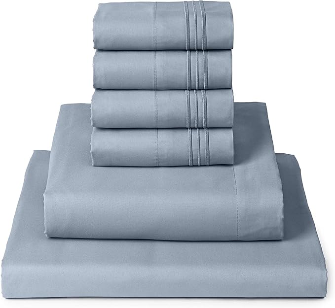 Mellanni California King Sheet Set - 6-Piece Iconic Collection Bedding, (Including 4 Pillowcases), 16-Inch Deep Pocket, Easy Care, Extra Soft, Cooling Sheets, Brushed Microfiber - Blue Hydrangea