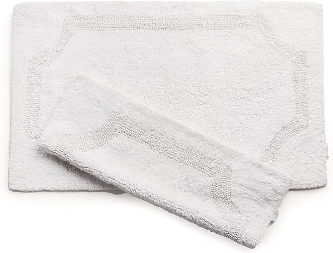 voyzz home Set of 2 Reversible Bath Rug 20x32 inch -17x24 inch | 100% Cotton Hand Tufted Soft & Absorbent Bath Mat|Washable Quick Dry Shaggy Shower Mat | Non-Slip Mordern Bathroom Decor | White…
