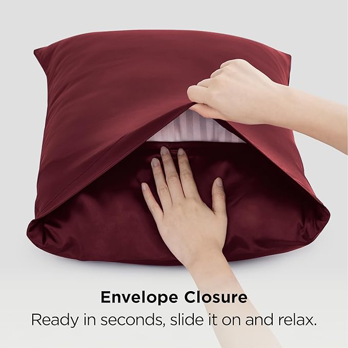 Bedsure King Size Satin Pillowcase Set of 2 - Christmas Pillow Cases for Hair and Skin with Envelope Closure, Similar to Silk Pillow Cases, Gifts for Women Men, Burgundy, 20x36 Inches, 2pcs