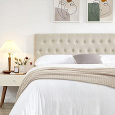 Kingfun Tufted Upholstered Full Size Bed Headboard in Modern Button Design, Adjustable Solid Wood Head Board, Premium Linen Fabric Padded Headboards in Bedroom (Beige)