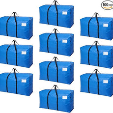 10 Pack Heavy Duty Moving Bags with Backpack Straps & Handles, Large Storage Bags with Zipper for Clothes, College Moving Supplies and Dorm Essentials (24 Gal, Blue)