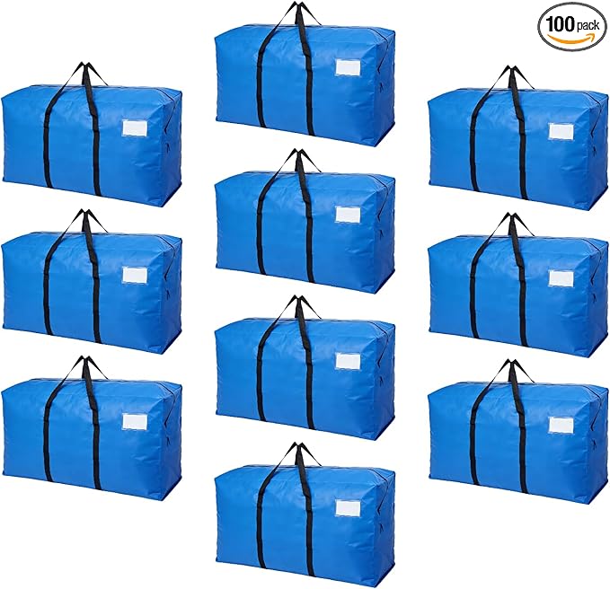 10 Pack Heavy Duty Moving Bags with Backpack Straps & Handles, Large Storage Bags with Zipper for Clothes, College Moving Supplies and Dorm Essentials (24 Gal, Blue)