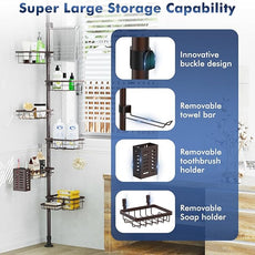 Corner Shower Caddy Tension Pole,Adjustable 30-120 Inch Bathroom Organizer Storage,Rustproof 6-Tier Shower Corner Shelves,Towel Rack, Toothbrush Holder, Soap Dish Organizers