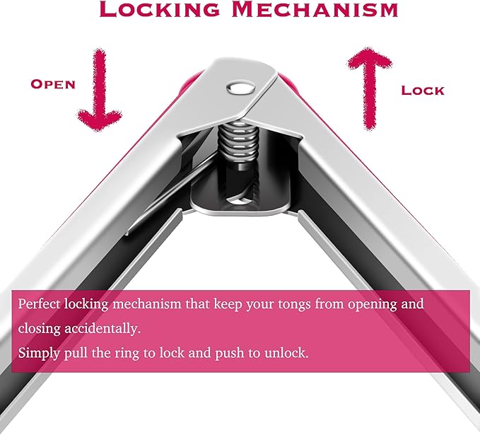 Premium Stainless Steel Food Tongs, 9-Inch & 12-Inch Wine Red Silicone BPA Free Non-Stick BBQ Cooking Grilling Locking Kitchen Tong