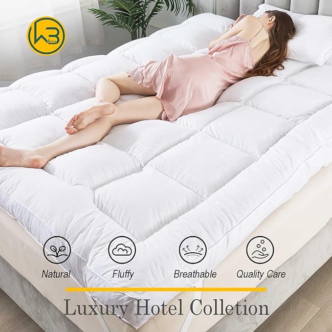 WhatsBedding 3 Inch Feather Bed Mattress Topper,Duck Feather Memory Foam Mattress Topper, Thickened Topper Layer，Full