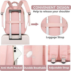 Laptop Backpack for Women Work - 15.6 Inch Travel Backpack Fashion Work Business Backpacks Purse Warterproof College Teacher Nurse Computer Daypack Beige Pink