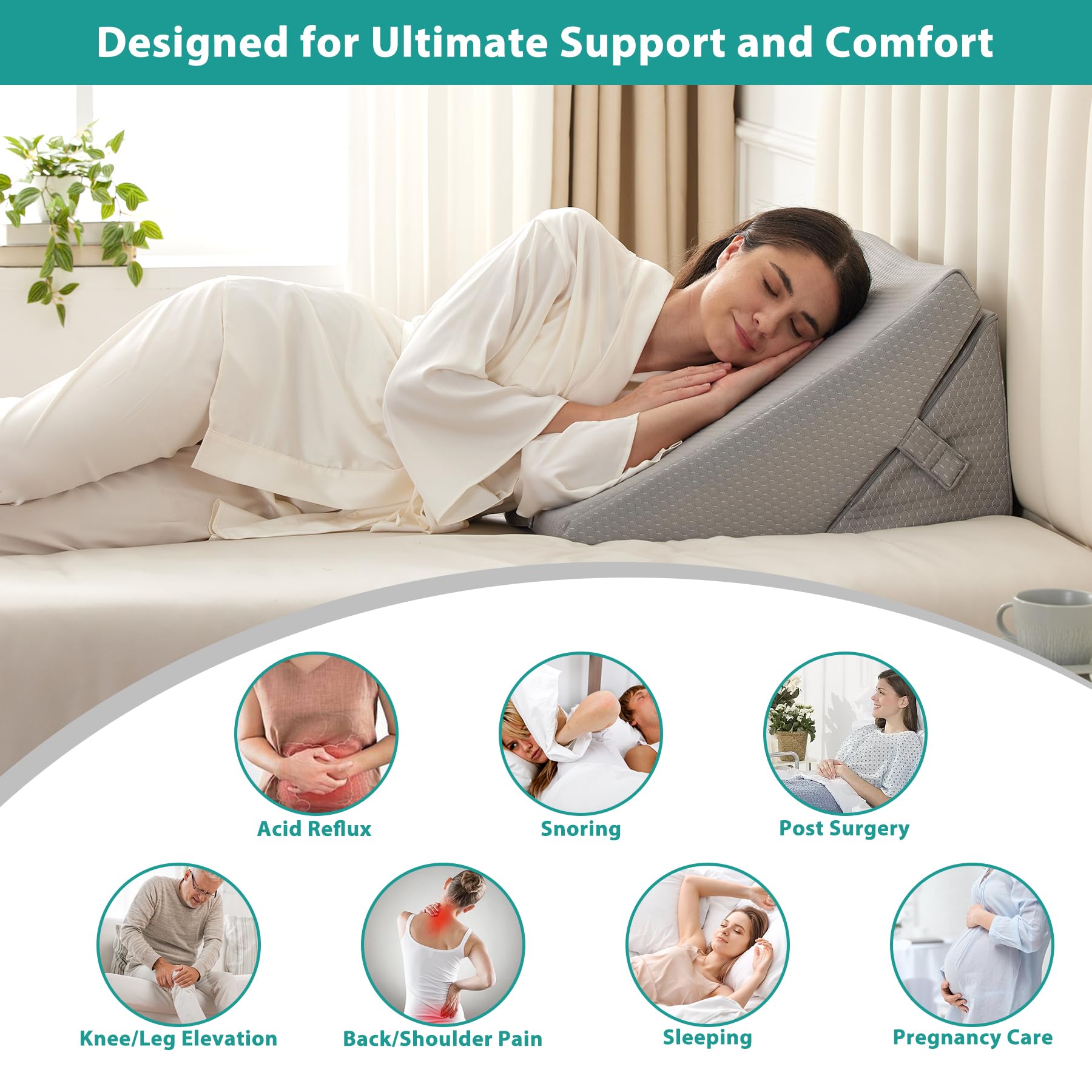 Bedluxe Wedge Pillow Headboard, 3PCS Orthopedic Bed Wedge Pillows Set for After Surgery, Adjustable Pillow Wedge for Acid Reflux&Back Pain Relief, Sleeping, Back Pillow for Bed Sitting Up, White/Grey Dormly