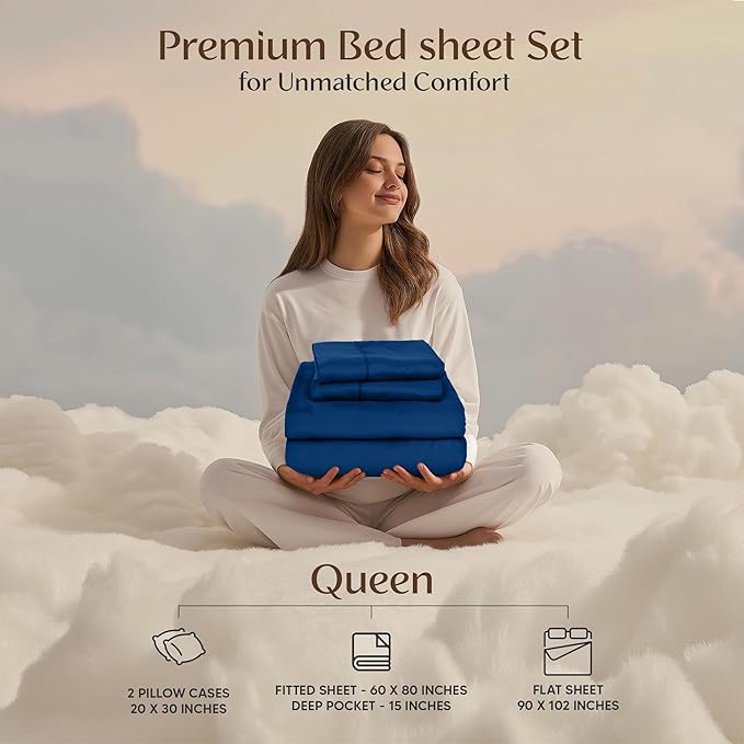 Utopia Bedding Queen Sheet Set – 4 Piece Bed Sheets for Queen Size Bed, Soft and Breathable Microfiber, Includes 1 Fitted Sheet, 1 Flat Sheet and 2 Pillowcases (Dusk Blue)