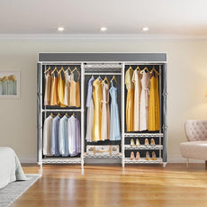 VIPEK V5C Medium Covered Clothes Rack Heavy Duty Portable Closet Wardrobe, Freestanding White Clothing Rack with Grey Upgarded Polyester Cover, Adjustable Custom Closet Rack, 57.9