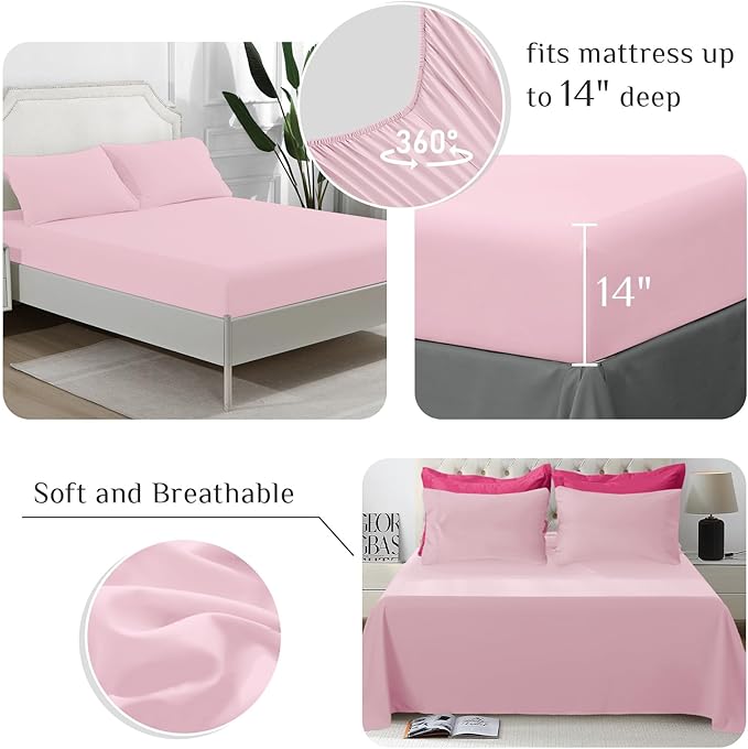 JOLLYVOGUE Twin XL Comforter Set, Ultra-Soft Bed in a Bag Twin XL Size 5 Pieces, Oeko-TEX Certified Bedding Set with Down Alternative Comforter, Sheets, Pillowcases & Shams, Hot Pink & Baby Pink