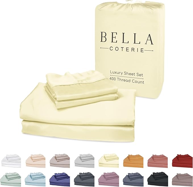 Bella Coterie Luxury Bamboo Viscose Split King Size Sheet Set | 2 Fitted Sheets for Sleep Number & Adjustable Beds | 100% Organically Grown | Cooling & Ultra Soft | 18” Deep Pocket [Lemonade]