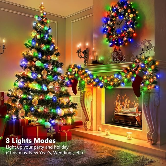 33ft Battery Operated String Lights (2 Pack), 100 LED Fairy String Lights Battery Powered w/Remote & Timer for Indoor Outdoor Christmas Trees Wreath Decoration Bedroom Patio - Multicolor