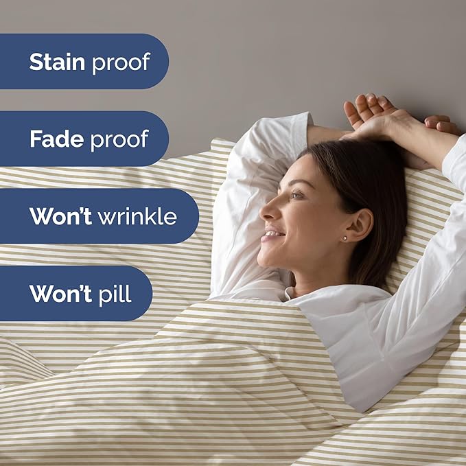 Duvet Cover Full Size Set - Extra Soft Full Size Duvet Cover 80 x 90 with 2 Pillow Shams - Hotel Luxury Easy Care and Fade Free w/Zipper Closures & Ties - Comfy Breathable Bedding Set (Beige Stripes)