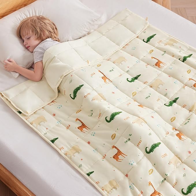 anfie Weighted Blanket Kids(48"x72" 10lbs) Weighted Blanket Cooling Blanket for Sleeping,Throw Size Breathable Blanket with Premium Glass Bead(Beige Animal)